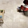 Rivoli Avorio Tumbed Porcelain Tile Four Size Mix With Red Chair