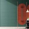 Kubus Green 3D Feature Wall Tile 302 x 604 x 10mm Shown With Bold Red