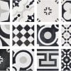 Monocrom Mix Black & White Mixture Of Modern & Traditional Italian Porcelain Tiles Showing Tile Mix In Each Box