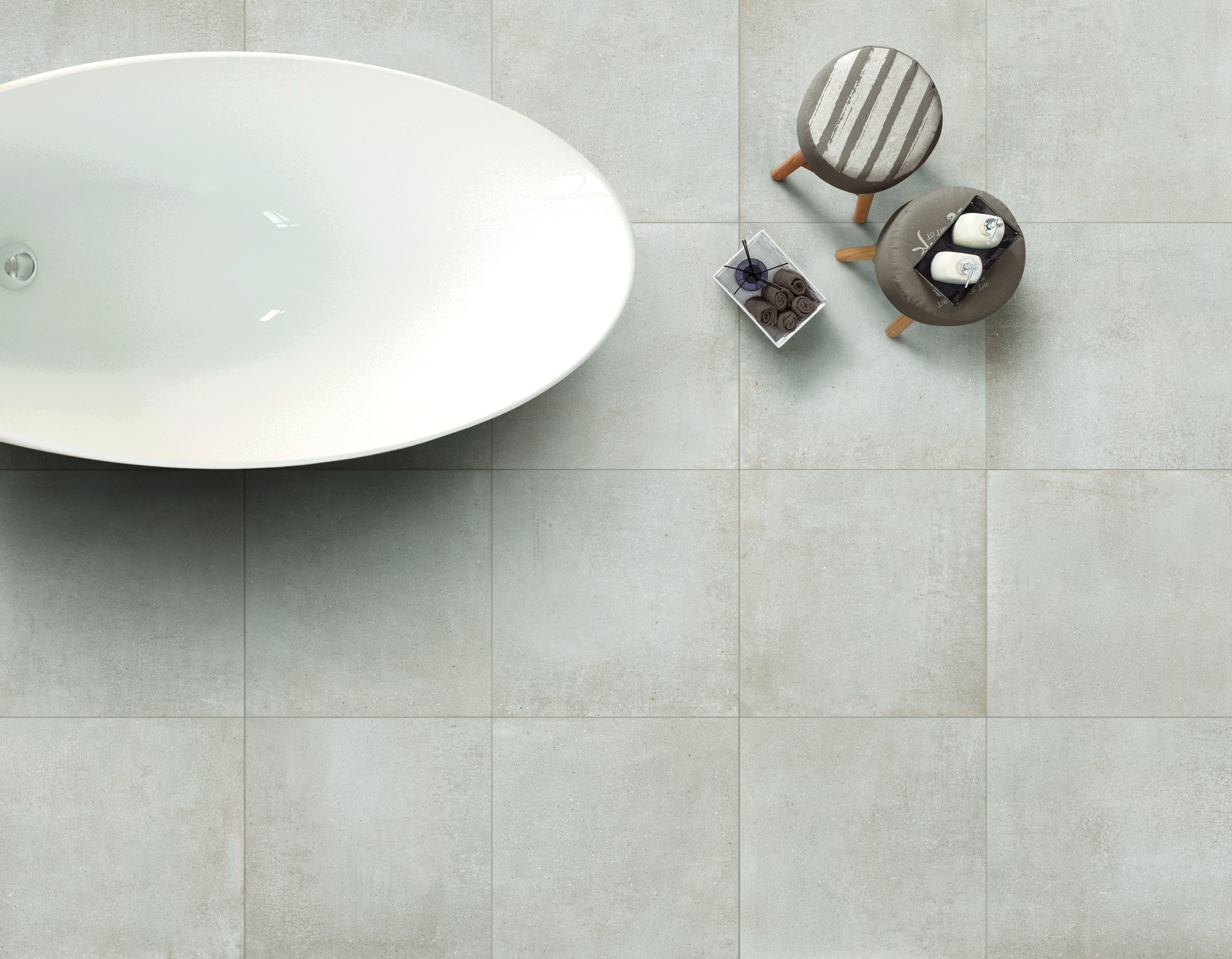 Roanne Almond Concrete Effect Porcelain Tile En-suite Bath