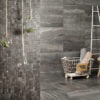 Tremosine Black Travertine Bathroom Tiles Including Detailed Mosaic