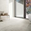 Tremosine White Travertine Bathroom Floor Tiles And Matching Lined Feature Tile