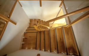 Wooden Stairs with lights and grey step edging