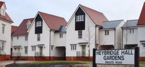 Houses - sign reads Heybridge Hall Gardens, private road