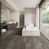 Modern bathroom tiled with Mid Brown Melfort wood effect porcelain tiles