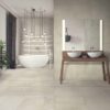 Beautiful Bathroom Furnished With Chambord Ivory Antiqued Limestone Effect Porcelain Tiles