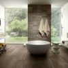 Brunswick Nut Brown Wood Effect Bathroom Floor Tile And Feature Tile Wall