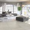 Bright Open Plan Living Room Tiled In Chambord Ivory Antiqued Limestone Effect Porcelain Tiles