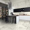 Contemporary Black White And Grey Kitchen Furnished With Valmalenco Silver Quartzite Effect Porcelain Tiles