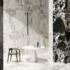 Corchia Arabescato Marble Wall Tiles with Complementing Black Marble Porcelain Tiles
