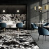 Restaurant tiled floor and wall in Noire Antique Black & White Marble Effect Porcelain