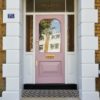 Atlas Black Victorian Porch Doorstep Tiles and Pink Stain Glass Door