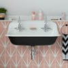 Lily Pad Bubblegum Wall Tile and Black Vintage Sink