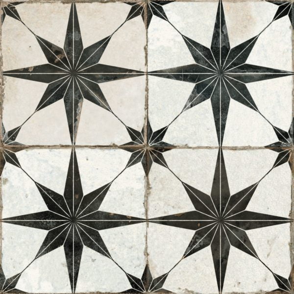 Spitalfields Retro Star Black Ceramic tile