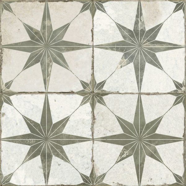 Spitalfields Retro Star Sage Ceramic Tile