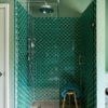 Atlantis Green Fish Scale Tiles in Walk in Shower