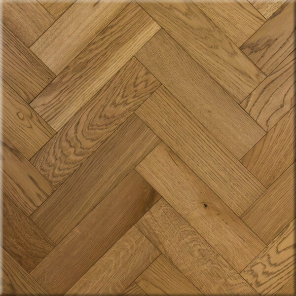 Hollinwell brushed teak brown flooring in herringbone pattern, 80mm x 300mm
