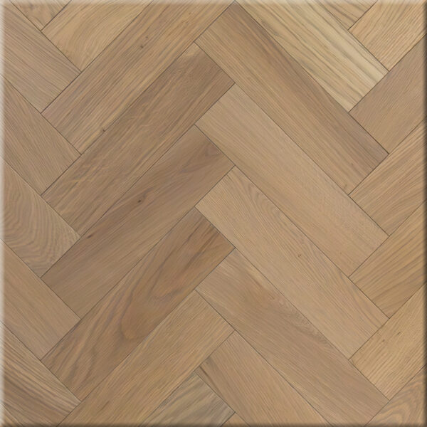 Brushed ecru herringbone wood flooring – close-up of texture and finish