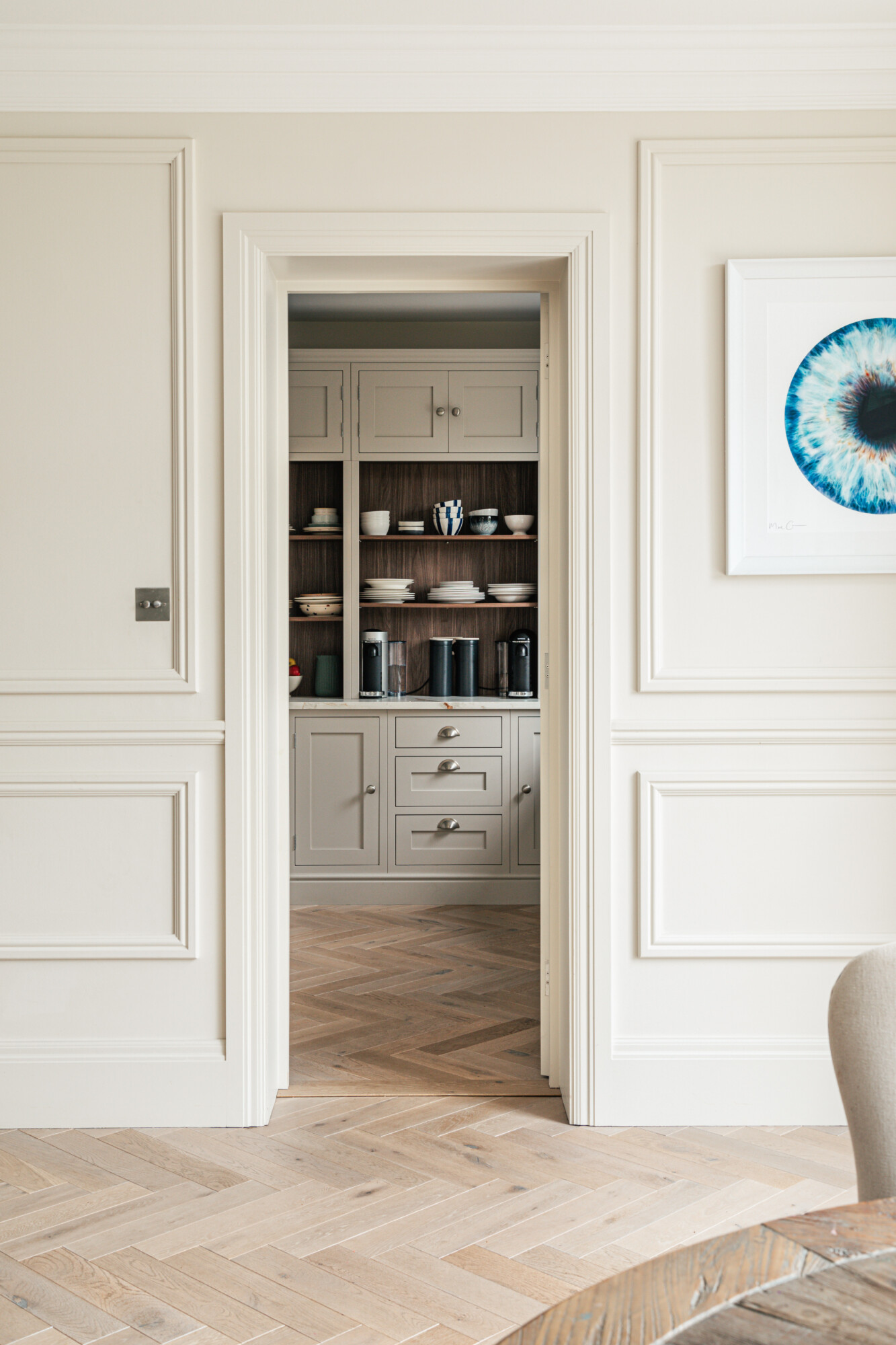 Richmond Herringbone Oak Flooring in Walk in Pantry Larder Richmond Herringbone Oak Flooring in Walk in Pantry Larder